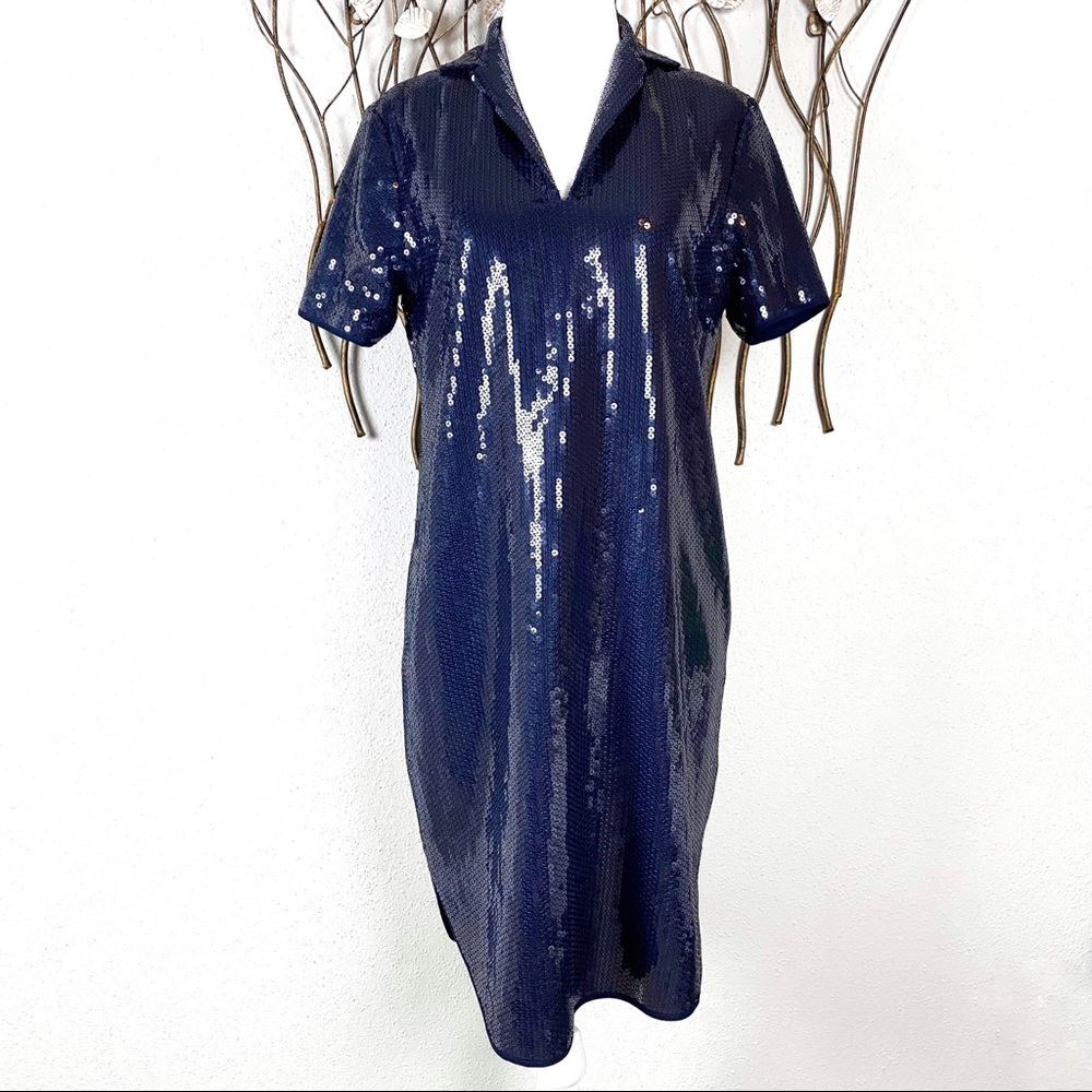 Halston Heritage Navy Blue Sequin Mini Dress